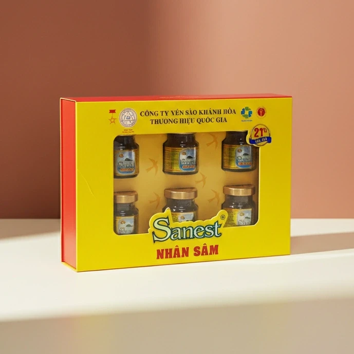 Yến Sào Sanest nhân sâm Fucoidan hộp 6 lọ