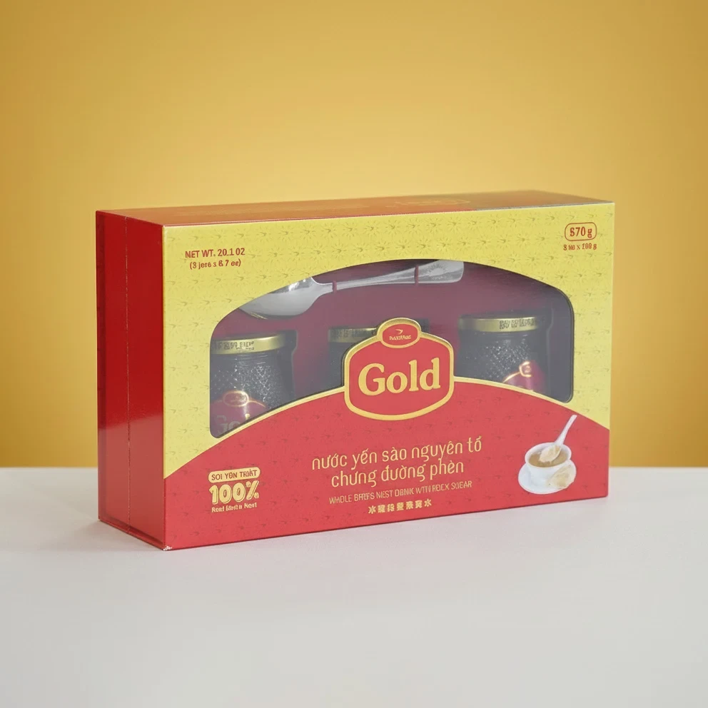 Tổ yến chưng đường phèn 100% tổ yến hộp 3 hũ - 190g/ hũ - Gold Bird