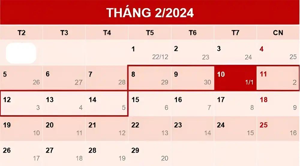 Tết Nguyên đán 2024 người lao động sẽ được nghỉ 7 ngày