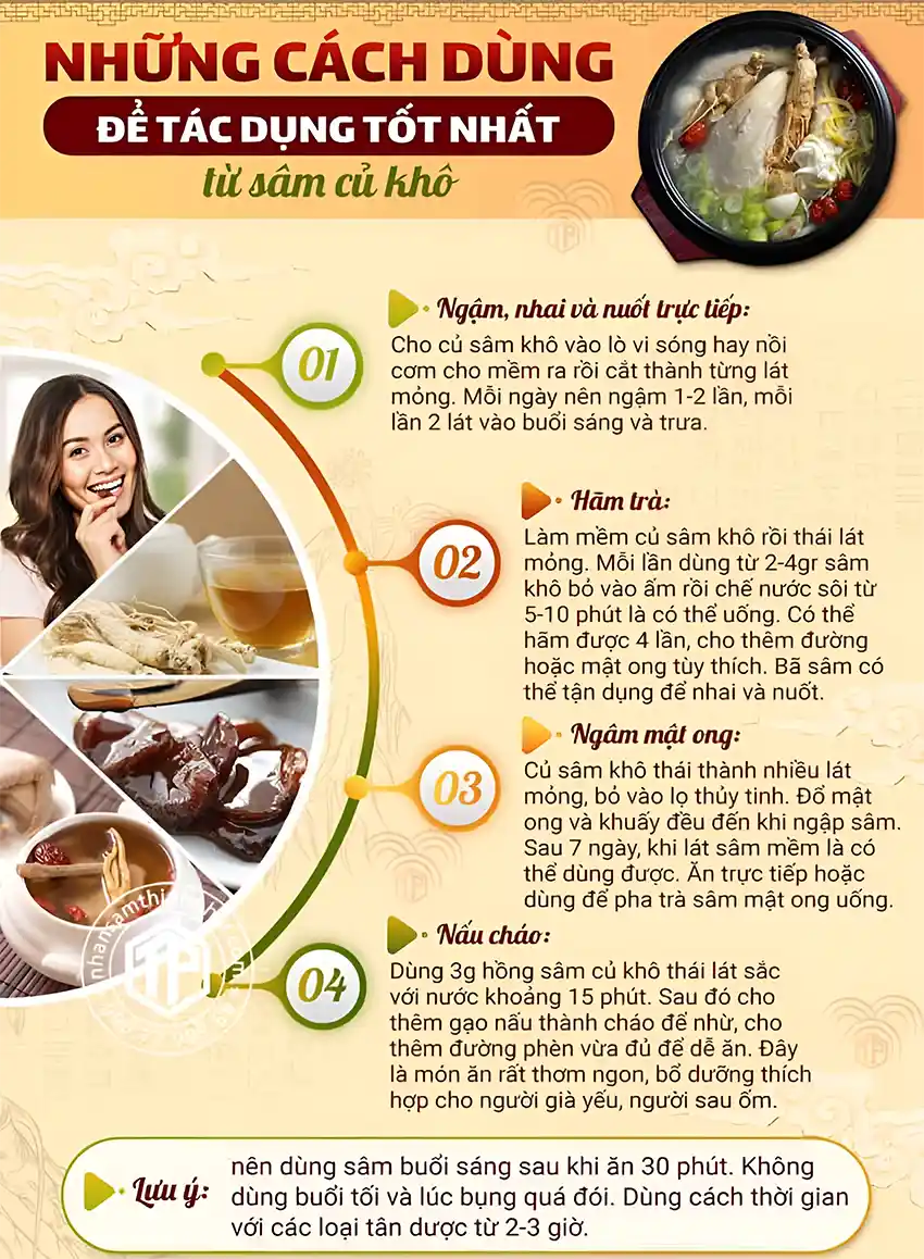 Những cách dùng để tác dụng tốt nhất từ hồng sâm củ khô Những cách dùng để tác dụng tốt nhất từ hồng sâm củ khô