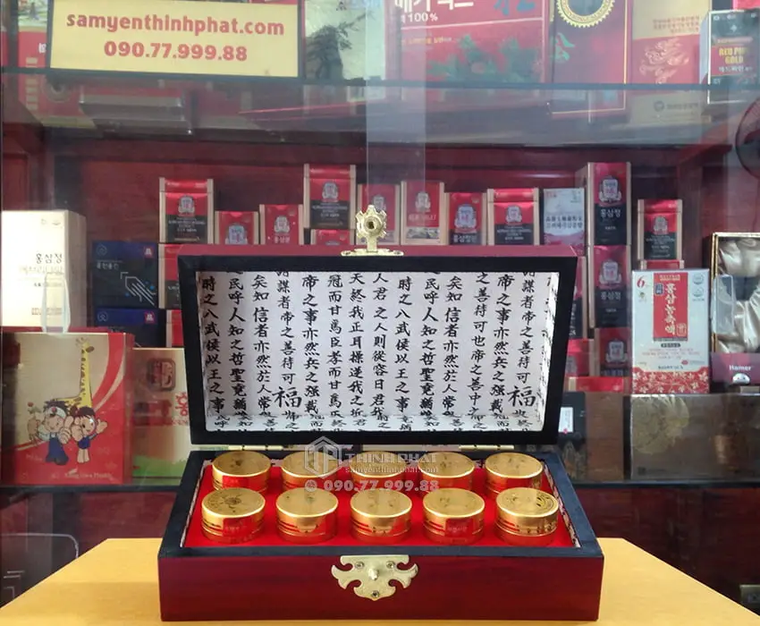 An cung ngưu Hàn Quốc Vũ Hoàng Thanh Tâm hộp gỗ 10 viên An cung ngưu Hàn Quốc Vũ Hoàng Thanh Tâm hộp gỗ 10 viên