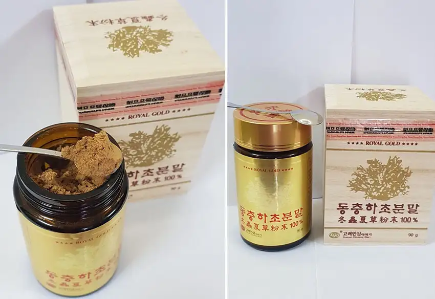 Bột đông trùng hạ thảo Hàn Quốc nguyên chất 100% hộp 2 lọ x 90g Bột đông trùng hạ thảo Hàn Quốc nguyên chất 100% hộp 2 lọ x 90g