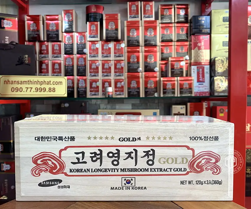 Cao linh chi Hàn Quốc sao vàng Gold hộp gỗ 3 lọ x 120g