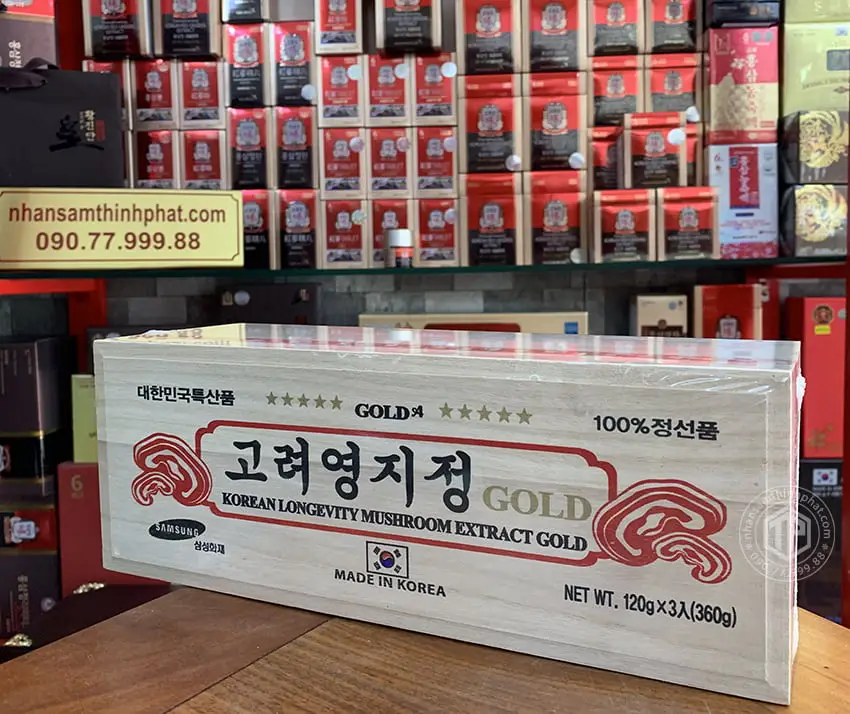 Cao linh chi Hàn Quốc sao vàng Gold hộp gỗ 3 lọ x 120g