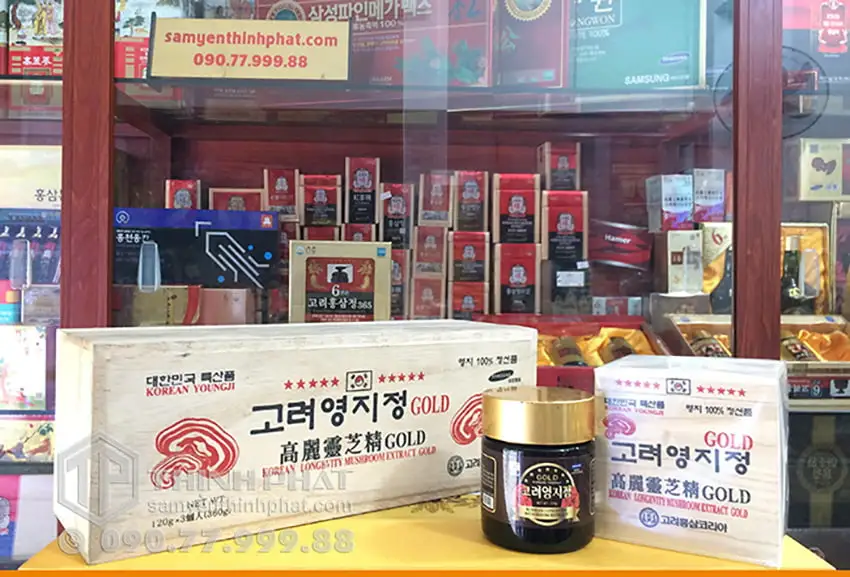 Cao linh chi sao đỏ Hàn Quốc Gold hộp gỗ 3 lọ x 120g Cao linh chi sao đỏ Hàn Quốc Gold hộp gỗ 3 lọ x 120g
