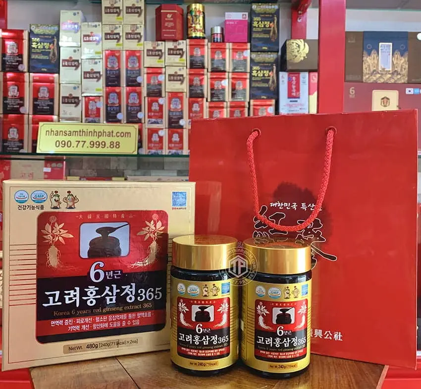 Cao hồng sâm 365 chính hãng Hàn Quốc hộp 2 lọ 240g Cao hồng sâm 365 chính hãng Hàn Quốc hộp 2 lọ 240g