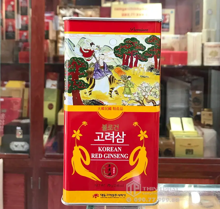 Hồng sâm củ khô 6 năm tuổi 75g hộp thiếc chính hãng Daedong Hàn Quốc Hồng sâm củ khô 6 năm tuổi 75g hộp thiếc chính hãng Daedong Hàn Quốc