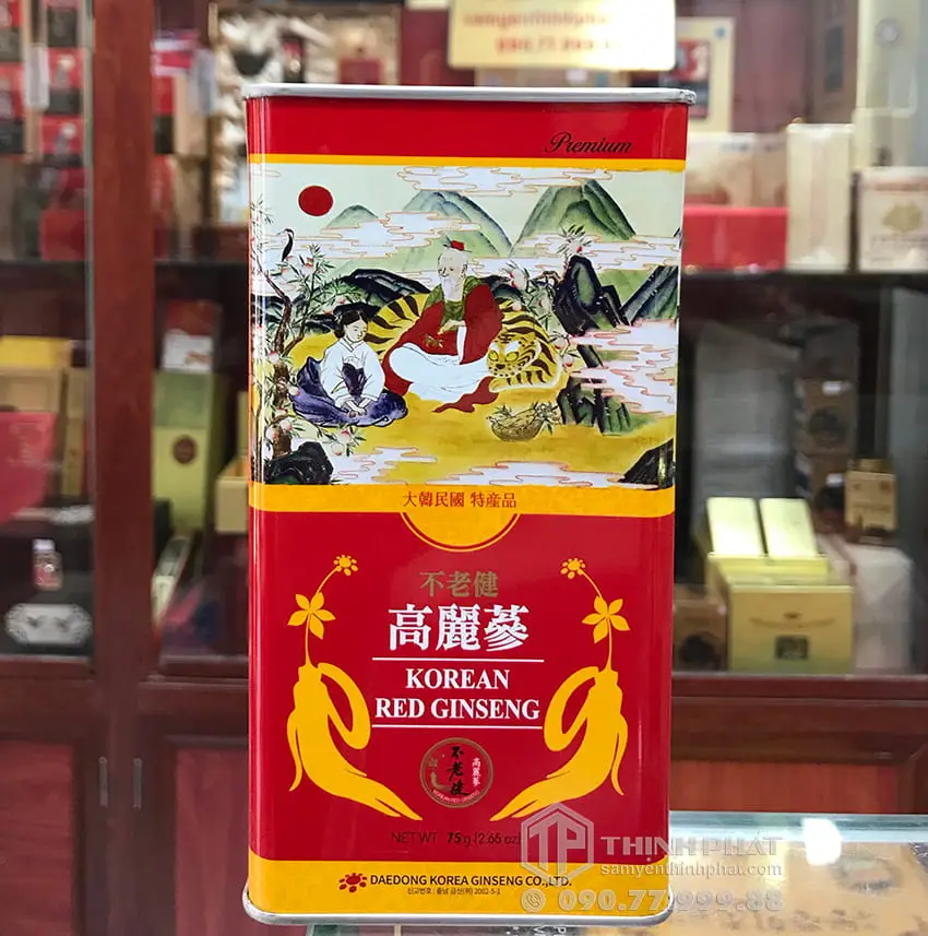 Hồng sâm củ khô 6 năm tuổi 75g hộp thiếc chính hãng Daedong Hàn Quốc Hồng sâm củ khô 6 năm tuổi 75g hộp thiếc chính hãng Daedong Hàn Quốc