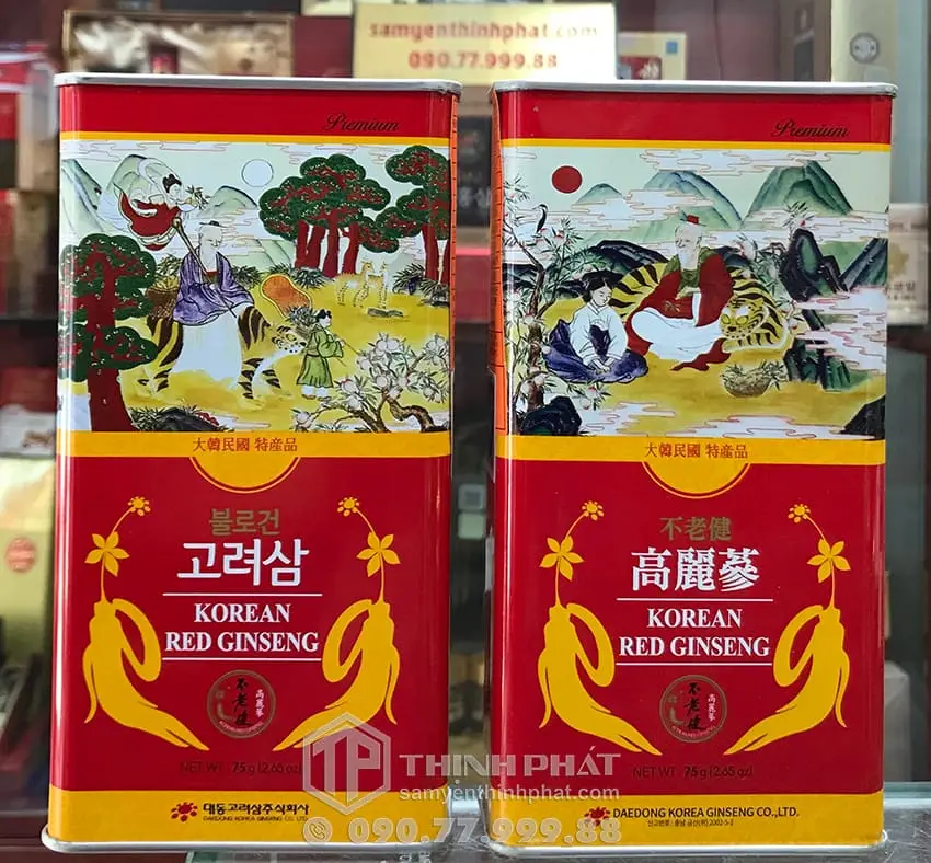 Hồng sâm củ khô 6 năm tuổi 75g hộp thiếc chính hãng Daedong Hàn Quốc Hồng sâm củ khô 6 năm tuổi 75g hộp thiếc chính hãng Daedong Hàn Quốc