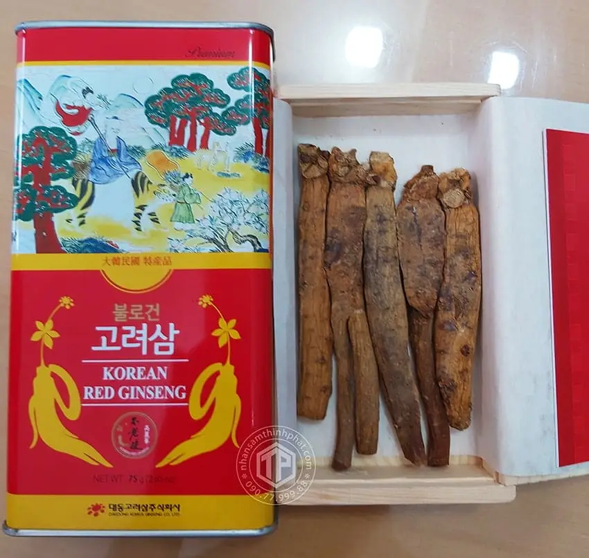 Hồng sâm củ khô 6 năm tuổi 75g hộp thiếc chính hãng Daedong Hàn Quốc Hồng sâm củ khô 6 năm tuổi 75g hộp thiếc chính hãng Daedong Hàn Quốc