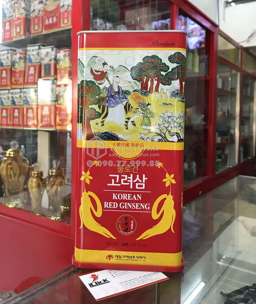 Hồng Sâm Củ Khô Hộp Thiếc 600g Chính hãng Daedong Hàn Quốc 20 củ Hồng Sâm Củ Khô Hộp Thiếc 600g Chính hãng Daedong Hàn Quốc 20 củ
