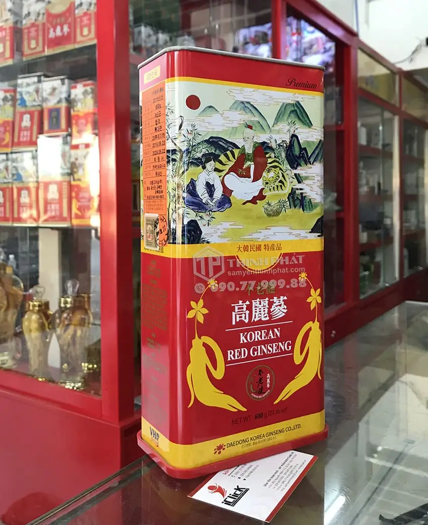 Hồng Sâm Củ Khô Hộp Thiếc 600g Chính hãng Daedong Hàn Quốc 20 củ Hồng Sâm Củ Khô Hộp Thiếc 600g Chính hãng Daedong Hàn Quốc 20 củ