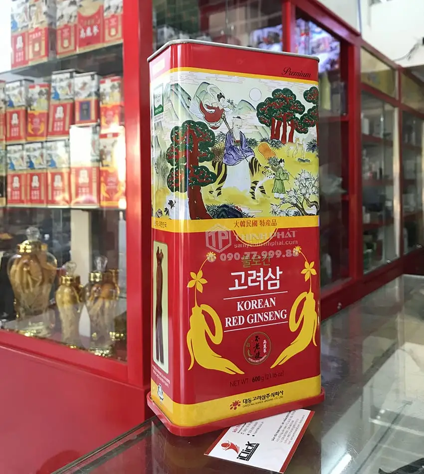 Hồng Sâm Củ Khô Hộp Thiếc 600g Chính hãng Daedong Hàn Quốc 20 củ Hồng Sâm Củ Khô Hộp Thiếc 600g Chính hãng Daedong Hàn Quốc 20 củ