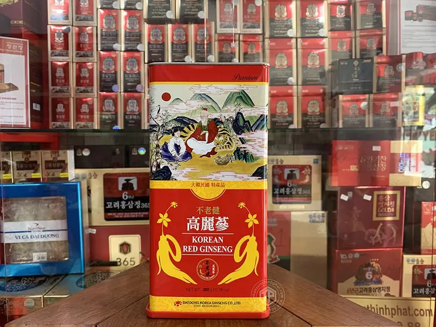 Hồng sâm củ khô hộp thiếc Daedong hộp 300g 10 củ lớn Hồng sâm củ khô hộp thiếc Daedong hộp 300g 10 củ lớn