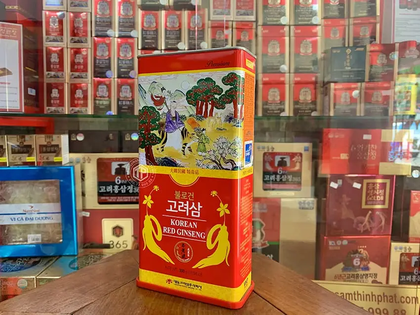 Hồng sâm củ khô hộp thiếc Daedong hộp 300g 10 củ lớn Hồng sâm củ khô hộp thiếc Daedong hộp 300g 10 củ lớn