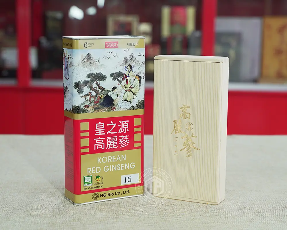 Hồng sâm củ khô hộp thiếc HG Bio 300g 10 củ Chính hãng Hàn Quốc