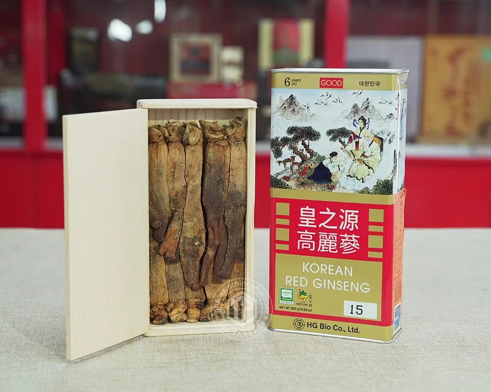 Hồng sâm củ khô hộp thiếc HG Bio 300g 10 củ Chính hãng Hàn Quốc