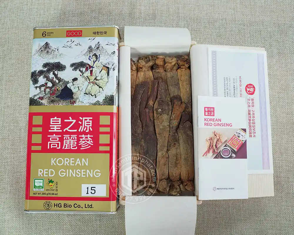 Hồng sâm củ khô hộp thiếc HG Bio 300g 10 củ Chính hãng Hàn Quốc