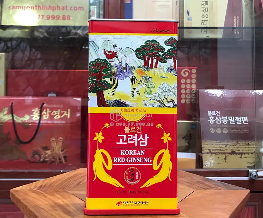 Hồng sâm khô hộp thiếc 300g 11 - 20 củ chính hãng Daedong Hàn Quốc