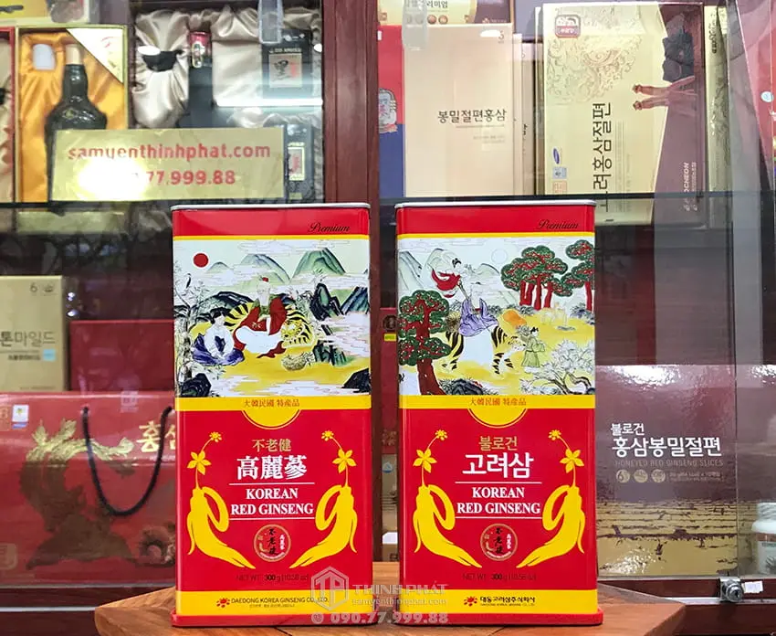 Hồng sâm khô hộp thiếc 300g 11 - 20 củ chính hãng Daedong Hàn Quốc
