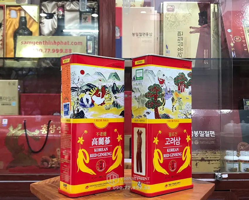 Hồng sâm khô hộp thiếc 300g 11 - 20 củ chính hãng Daedong Hàn Quốc