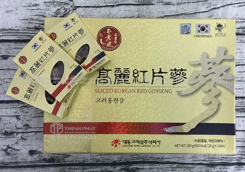 Hồng sâm khô thái lát Daedong Hàn Quốc 200g 10 hộp nhỏ Hồng sâm khô thái lát Daedong Hàn Quốc 200g 10 hộp nhỏ
