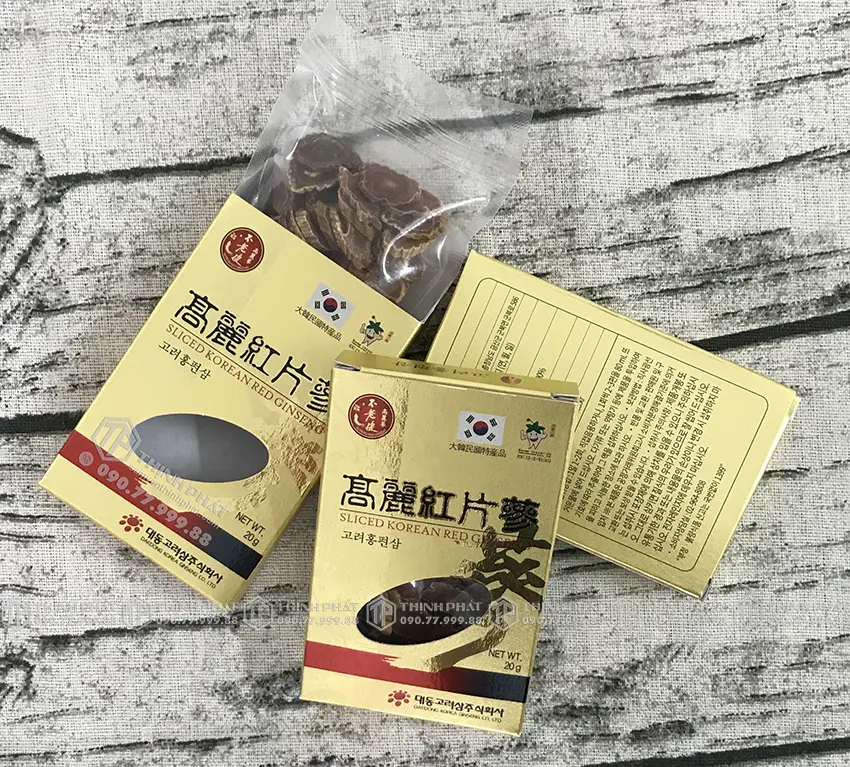 Hồng sâm khô thái lát Daedong Hàn Quốc 200g 10 hộp nhỏ Hồng sâm khô thái lát Daedong Hàn Quốc 200g 10 hộp nhỏ