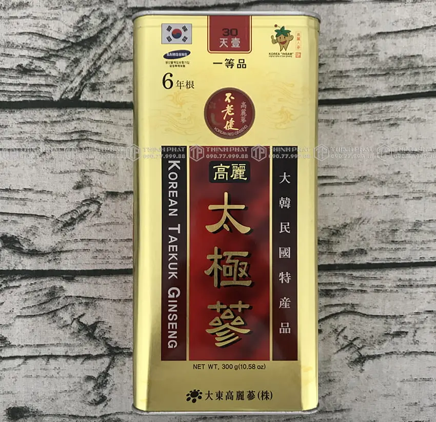 Thiên sâm củ khô Hàn Quốc chính hãng Daedong hộp 300g hộp thiếc 30 củ