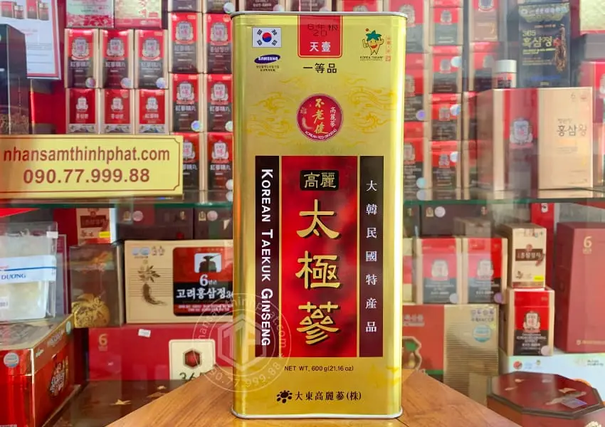 Thiên sâm củ khô Hàn Quốc chính hãng Daedong hộp 600g hộp thiếc 20 củ