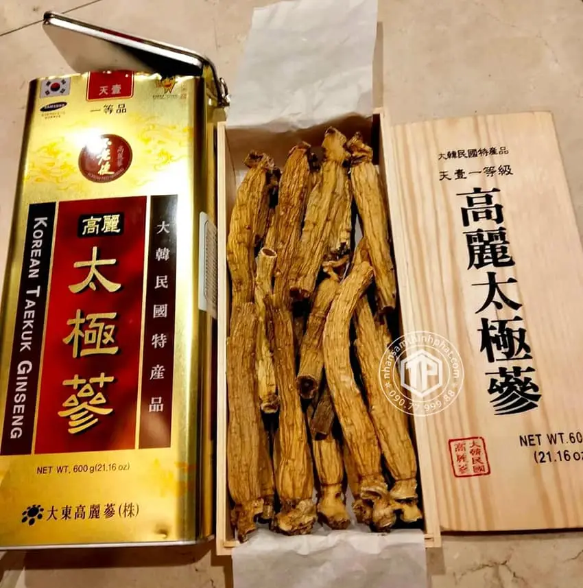 Thiên sâm củ khô Hàn Quốc chính hãng Daedong hộp 600g hộp thiếc 20 củ