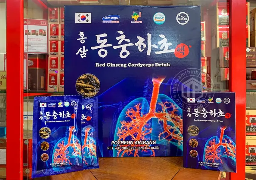 Nước hồng sâm đông trùng hạ thảo bổ phổi Pocheon hộp 30 gói x 70ml Nước hồng sâm đông trùng hạ thảo bổ phổi Pocheon hộp 30 gói x 70ml
