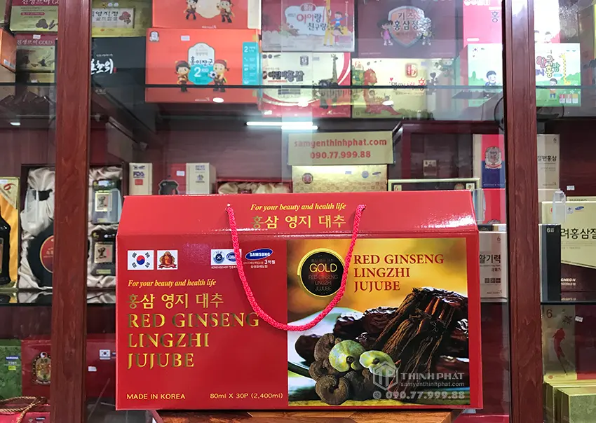 Nước hồng sâm linh chi táo đỏ Hàn Quốc hộp 30 gói x 80ml Nước hồng sâm linh chi táo đỏ Hàn Quốc hộp 30 gói x 80ml