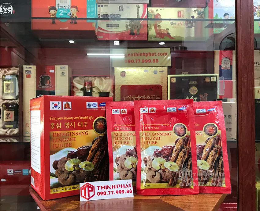 Nước hồng sâm linh chi táo đỏ Hàn Quốc hộp 30 gói x 80ml Nước hồng sâm linh chi táo đỏ Hàn Quốc hộp 30 gói x 80ml