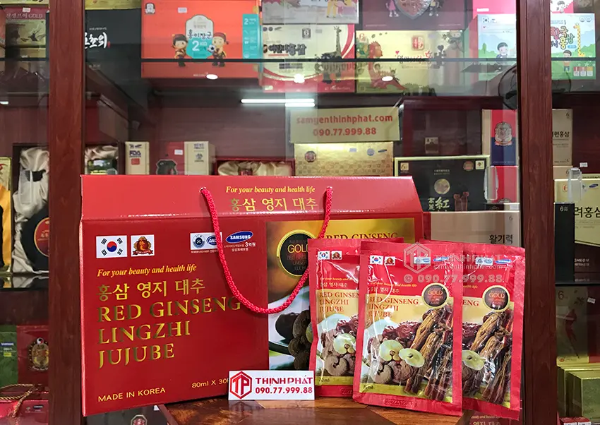 Nước hồng sâm linh chi táo đỏ Hàn Quốc hộp 30 gói x 80ml Nước hồng sâm linh chi táo đỏ Hàn Quốc hộp 30 gói x 80ml