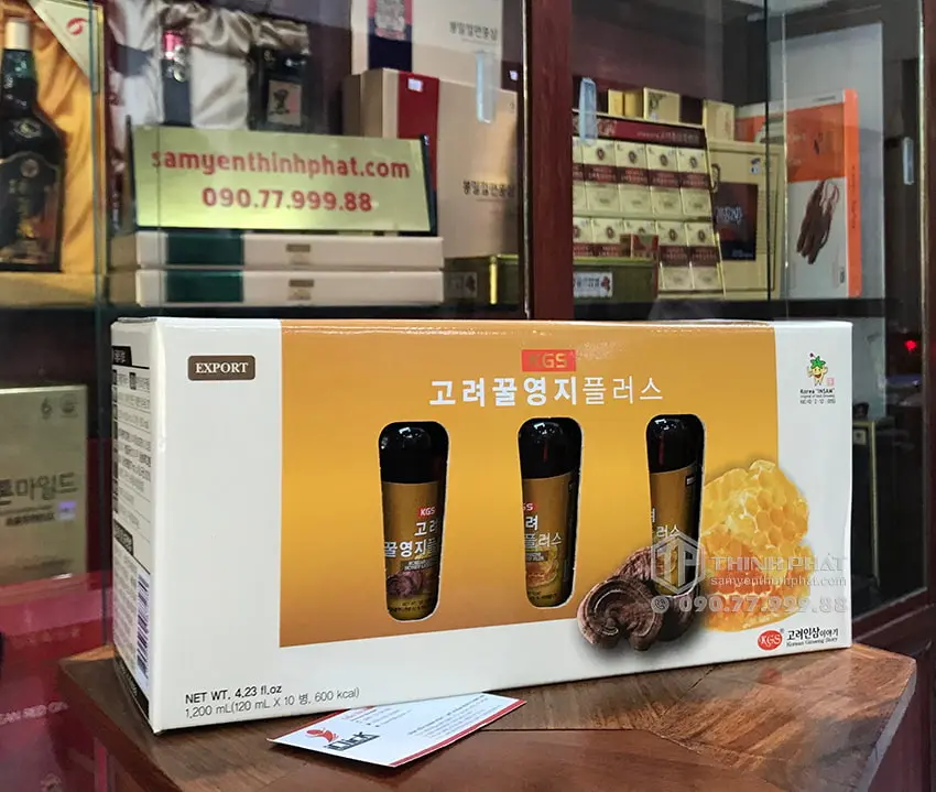 Nước linh chi mật ong KGS hộp 10 chai Nước linh chi mật ong KGS hộp 10 chai