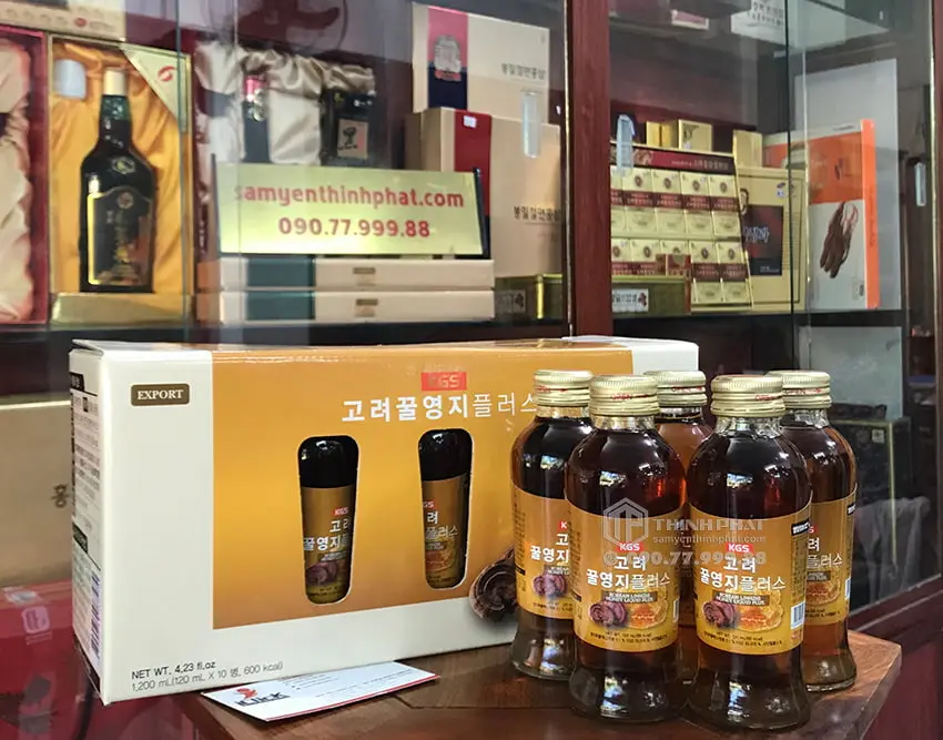 Nước linh chi mật ong KGS hộp 10 chai Nước linh chi mật ong KGS hộp 10 chai