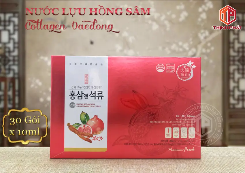 Nước lựu hồng sâm collagen chính hãng Daedong Hàn Quốc hộp 30 gói x 10ml Nước lựu hồng sâm collagen chính hãng Daedong Hàn Quốc hộp 30 gói x 10ml