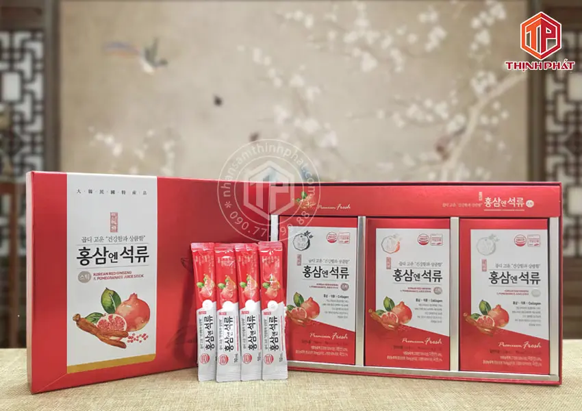 Nước lựu hồng sâm collagen chính hãng Daedong Hàn Quốc hộp 30 gói x 10ml Nước lựu hồng sâm collagen chính hãng Daedong Hàn Quốc hộp 30 gói x 10ml