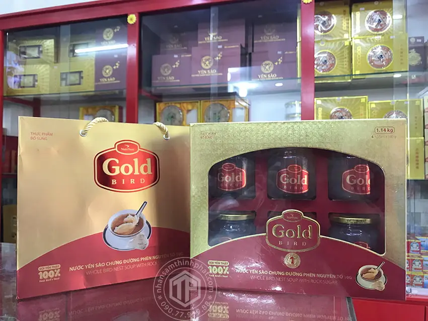 Tổ yến chưng đường phèn 100% tổ yến hộp 6 hũ - 190g/ hũ - Gold Bird Tổ yến chưng đường phèn 100% tổ yến hộp 6 hũ - 190g/ hũ - Gold Bird