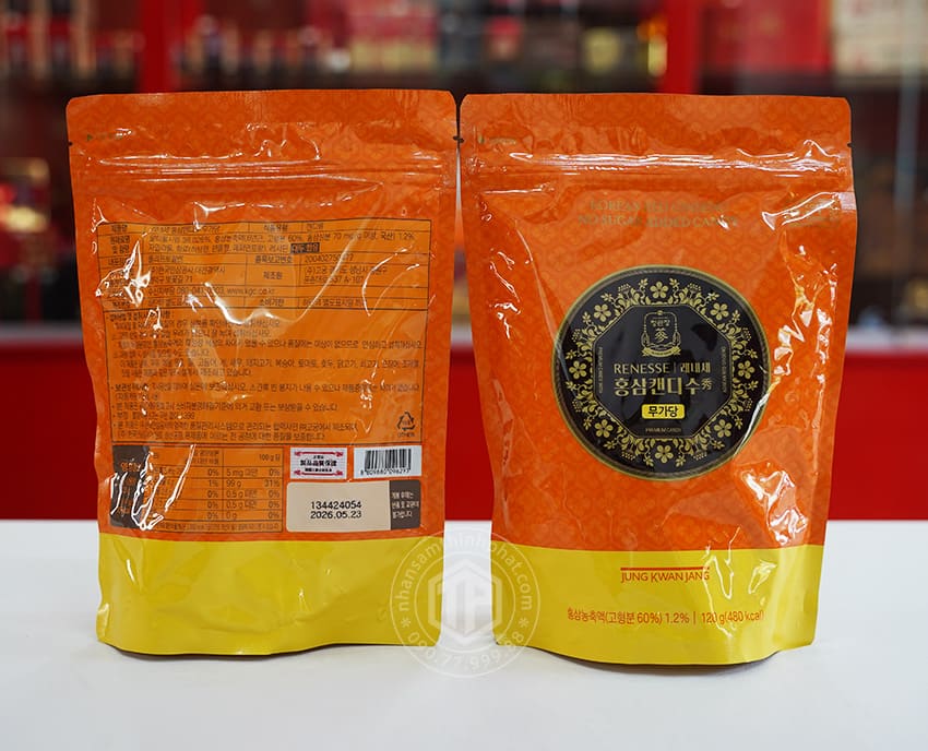 Kẹo Sâm Hàn Quốc KGC cao cấp không đường gói 120g Kẹo Sâm Hàn Quốc KGC cao cấp không đường gói 120g