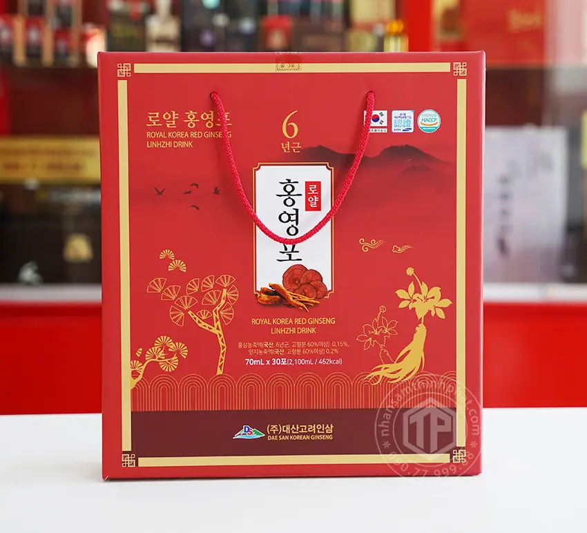 Nước hồng sâm linh chi Daesan Hàn Quốc hộp 30 gói x 70ml Nước hồng sâm linh chi Daesan Hàn Quốc hộp 30 gói x 70ml