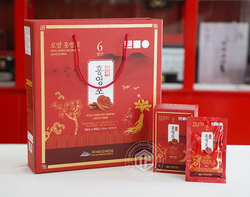 Nước hồng sâm linh chi Daesan Hàn Quốc hộp 30 gói x 70ml Nước hồng sâm linh chi Daesan Hàn Quốc hộp 30 gói x 70ml