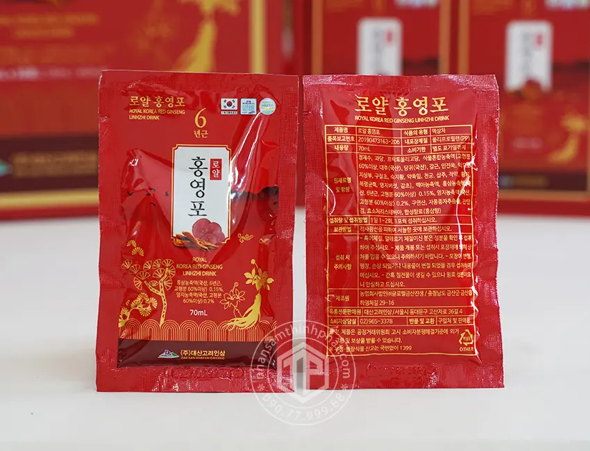 Nước hồng sâm linh chi Daesan Hàn Quốc hộp 30 gói x 70ml Nước hồng sâm linh chi Daesan Hàn Quốc hộp 30 gói x 70ml