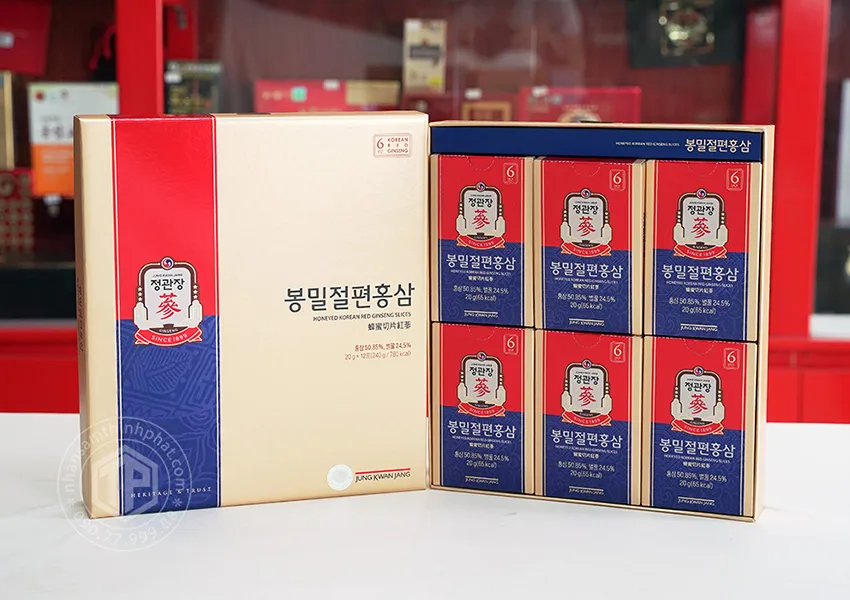 Hồng sâm lát tẩm mật ong KGC Sâm Chính phủ cao cấp hộp 12 gói 240g - Jung Kwan Jang