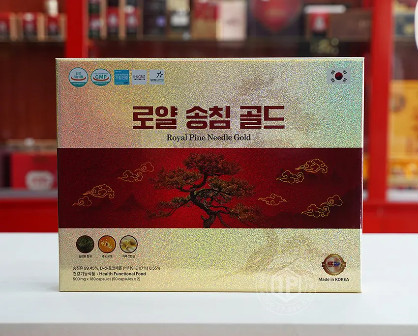 Viên tinh dầu thông đỏ Hàn Quốc cao cấp Royal Pine Needle Gold 180 viên Viên tinh dầu thông đỏ Hàn Quốc cao cấp Royal Pine Needle Gold 180 viên