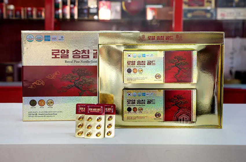 Viên tinh dầu thông đỏ Hàn Quốc cao cấp Royal Pine Needle Gold 180 viên Viên tinh dầu thông đỏ Hàn Quốc cao cấp Royal Pine Needle Gold 180 viên