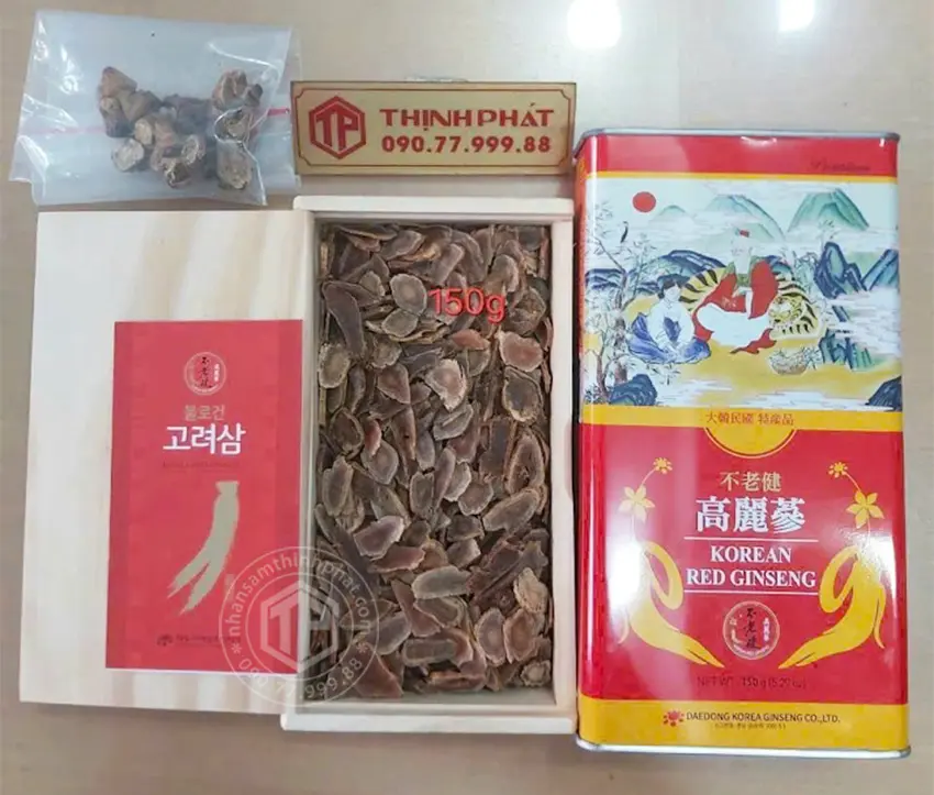 Hồng sâm củ khô 6 năm tuổi 150g hộp thiếc chính hãng Daedong Hàn Quốc Hồng sâm củ khô 6 năm tuổi 150g hộp thiếc chính hãng Daedong Hàn Quốc
