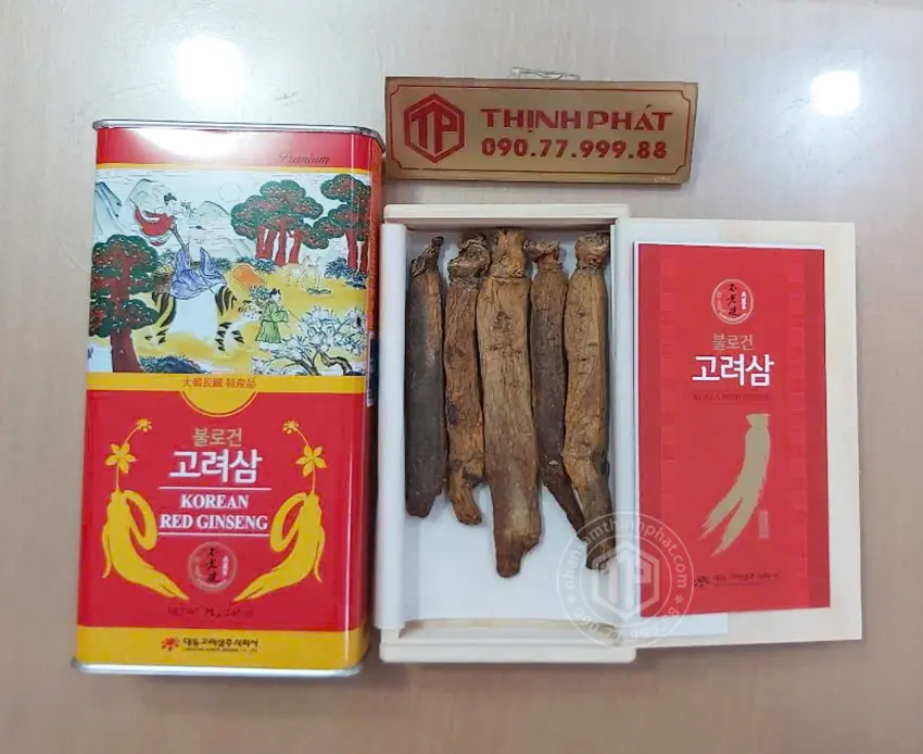 Hồng sâm củ khô 6 năm tuổi 75g hộp thiếc chính hãng Daedong Hàn Quốc Hồng sâm củ khô 6 năm tuổi 75g hộp thiếc chính hãng Daedong Hàn Quốc