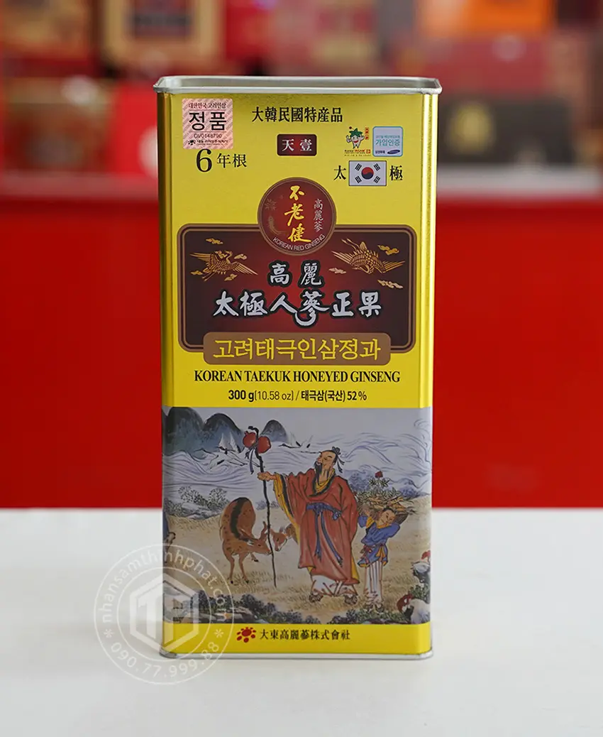 Thái cực sâm tẩm mật ong hộp thiếc 300g Sâm Hàn Quốc 6 năm tuổi cao cấp chính hãng Daedong Thái cực sâm tẩm mật ong hộp thiếc 300g Sâm Hàn Quốc 6 năm tuổi cao cấp chính hãng Daedong