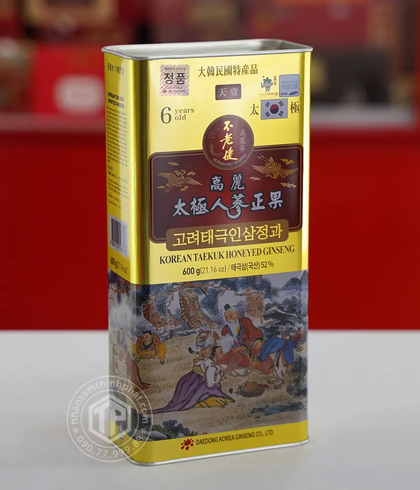 Thái cực sâm tẩm mật ong hộp thiếc 600g Sâm Hàn Quốc 6 năm tuổi cao cấp chính hãng Daedong Thái cực sâm tẩm mật ong hộp thiếc 600g Sâm Hàn Quốc 6 năm tuổi cao cấp chính hãng Daedong
